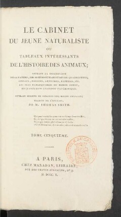 T. 5: Cabinet du jeune naturaliste ou tableaux intéressants de l'histoire des animaux