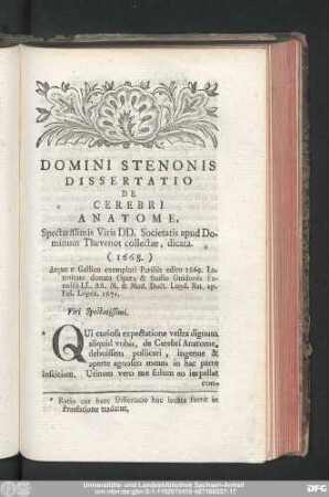 Domini Stenonis Dissertatio De Cerebri Anatome.
