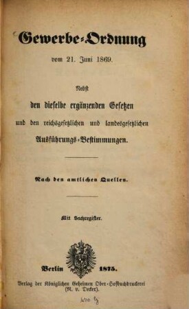 Gewerbe-ordnung vom 21. Juni 1869