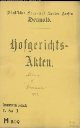 Hinner zu Vahlhausen gegen Wiechmann zu Hiddentrup - Schuldforderung
