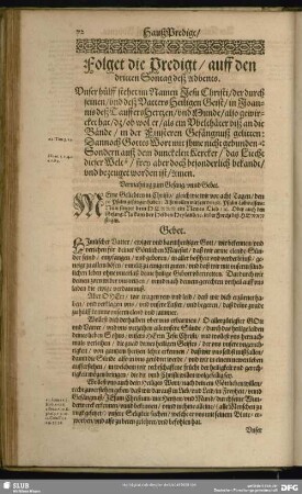 Folget die Predigt, auff den dritten Sontag deß Advents