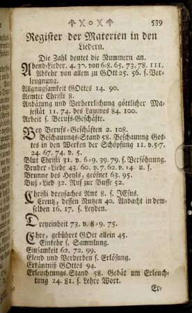 Register der Materien in den Liedern.