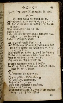 Register der Materien in den Liedern.