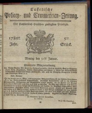 5tes Stueck, Montag den 31ten Januar. 1785