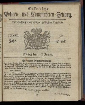 5tes Stueck, Montag den 31ten Januar. 1785