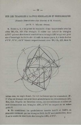 Sur les triangles a la fois semblables et homologiques.
