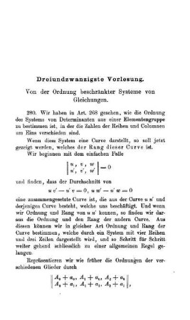 Dreiundzwanzigste Vorlesung. Von der Ordnung beschränkter Systeme von Gleichungen.