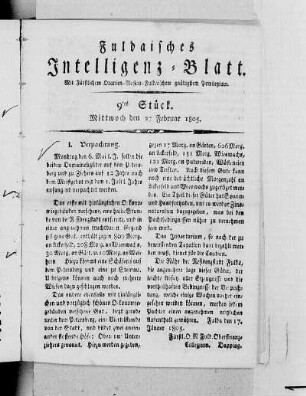 9tes Stück, Ausgabe vom 27. Februar 1805