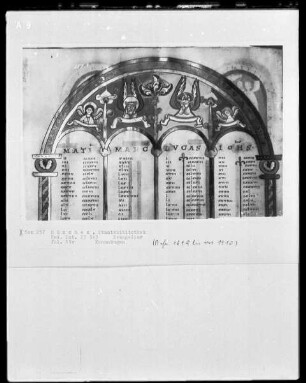 Evangeliar aus Kloster Scheyern — Kanontafel mit den vier Evangelistensymbolen, Folio 11verso