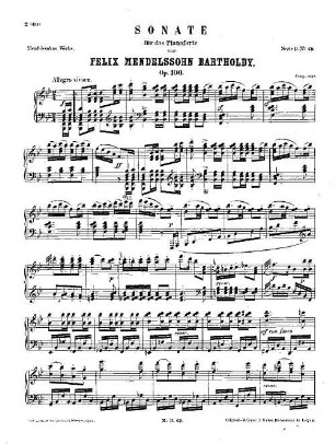 Felix Mendelssohn-Bartholdys Werke. 11,69. Nr. 69, Sonate : op. 106 in B. - 19 S. - Pl.-Nr. M.B.69