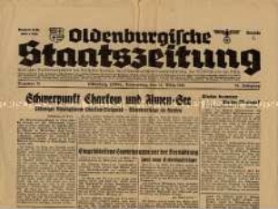 Tageszeitung "Oldenburgische Staatszeitung" zum Kriegsgeschehen an der Ostfront und zum Seekrieg
