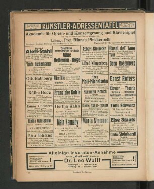 Künstler-Adressentafel