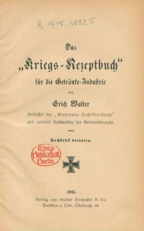 Das "Kriegs-Rezeptbuch" für die Getränke-Industrie