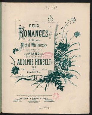 Deux romances du Comte Michel Wielhorsky : op. 9 ; transcrites pour le piano