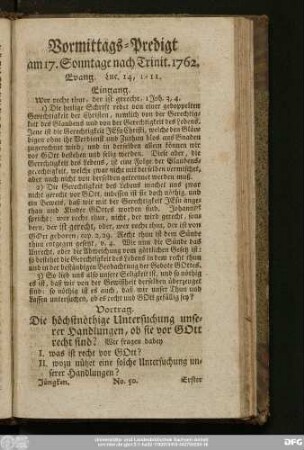 [No. 50.] Vormittags-Predigt am 17. Sonntage nach Trinit. 1762. Evang. Luc. 14, 1 - 11.