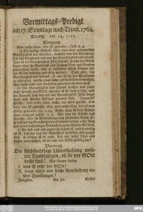 [No. 50.] Vormittags-Predigt am 17. Sonntage nach Trinit. 1762. Evang. Luc. 14, 1 - 11.