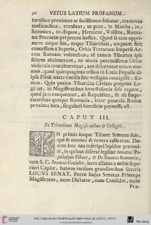 Caput III: De Tiburtium Magistratibus & Collegiis