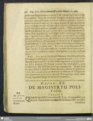 Caput XX. De Magistrtu [Magistratu] Politico