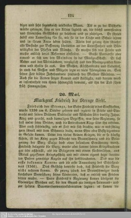 26. Mai. Markgraf Friedrich der Strenge stirbt