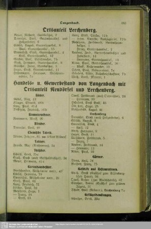 Berufsklassen und Gewerbebetriebe : Handels- und Gewerbestand von Langenbach mit Ortsanteil Neudörfel und Lerchenberg