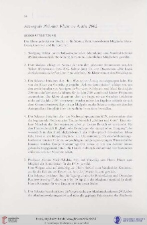 Sitzung der Phil.-hist. Klasse am 4. Mai 2002