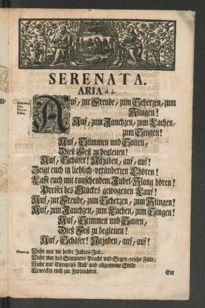 [Serenade zum Besuch von Herzog August Wilhelm und Herzogin Elisabeth Sophie Marie von Braunschweig-Lüneburg in Hamburg, Mai 1725.]