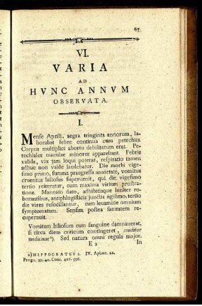 VI. Varia ad hunc annum observata.