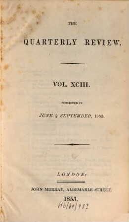 The quarterly review. 93 = No. 185 - 186. 1853