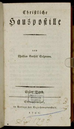 Bd. 1: Christliche Hauspostille. Erster Band
