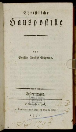 Bd. 1: Christliche Hauspostille. Erster Band