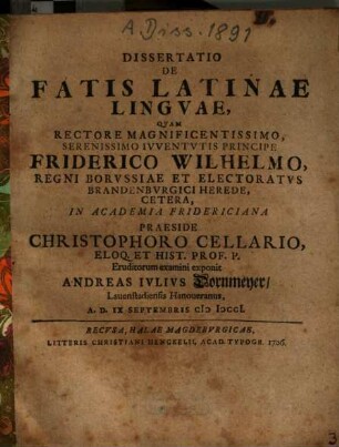 Dissertatio De Fatis Latinae Lingvae