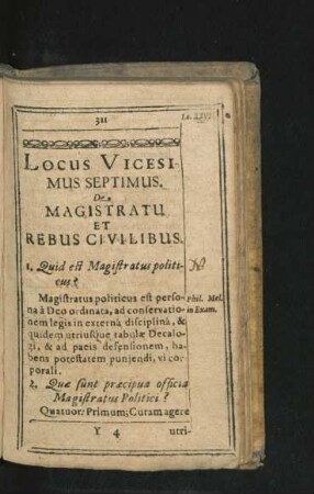 Locus Vicesimus Septimus. De Magistratu Et Rebus Civilibus.