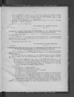 Verfügung, betreffend Vertretung des Reichsfiskus in den Geschäftsbereichen der Reichsfinanzverwaltung und der Reichsschatzverwaltung