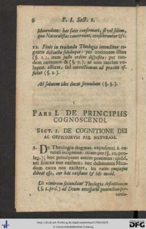 Pars I. De Principiis Cognoscendi.