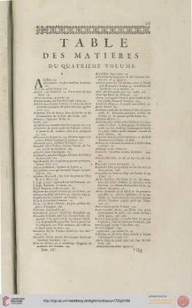 Table des matières du troisième volume