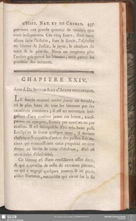 Chapitre XXIV. Sorte I. Du Succin & De L'Acide Succinique