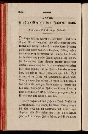 XXVIII. Erndte-Bericht des Jahres 1836