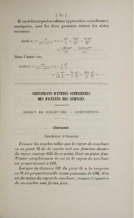 Certificats d'études supérieures des Facultès des Sciences. Session de juillet 1899. Compositions