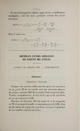 Certificats d'études supérieures des Facultès des Sciences. Session de juillet 1899. Compositions
