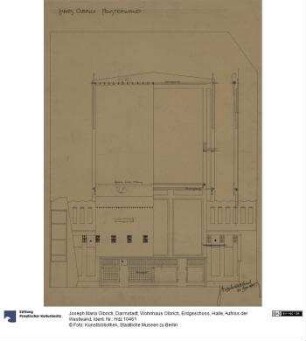 Darmstadt, Wohnhaus Olbrich, Erdgeschoss, Halle, Aufriss der Westwand