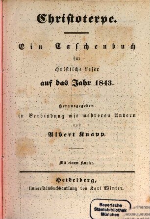 Christoterpe : ein Jahrbuch für d. dt. Haus. 1843