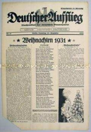 Wochenzeitung der Deutschen Staatspartei "Deutscher Aufstieg" zum Jahreswechsel 1931/32