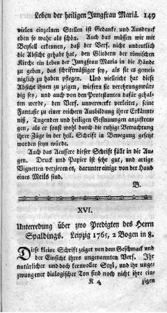 XVI. Unterredung über zwo Predigten des Herrn Spaldings.