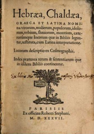 Hebraea, Chaldaea, Graeca et Latina nomina virorum mulierum, quae in Bibliis leguntur, restituta