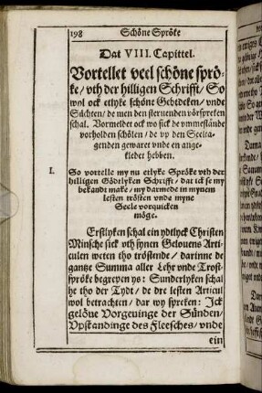 Dat VIII. Capittel. Vortellet veel schöne spröke / uth der hilligen Schrifft [...]