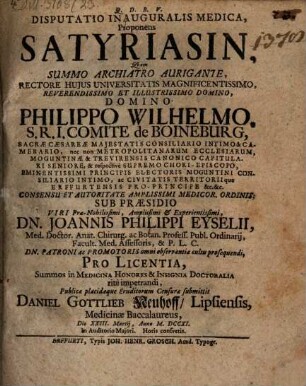 Disp. inaug. med. proponens satyriasin