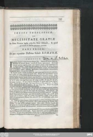 Theses Theologicae : De Necessitate Gratiae In statu Naturae lapsae respectu Boni salutaris, & quod ad veram in Deum pietatem pertinet.