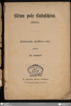 Bitwa pola Budyschina. (1813.) : Powědańčko ßerbskemu ludej