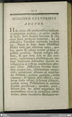 Medicinae Cultoribus Auctor