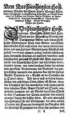 Dem Durchlauchtigsten Hochgeborenen Fürsten und Herrn